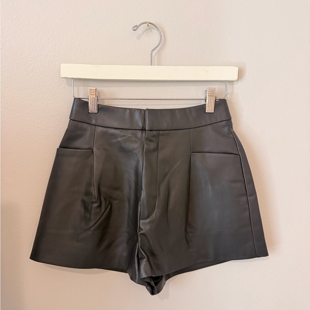 Zara Black Faux Leather High-Waist Shorts